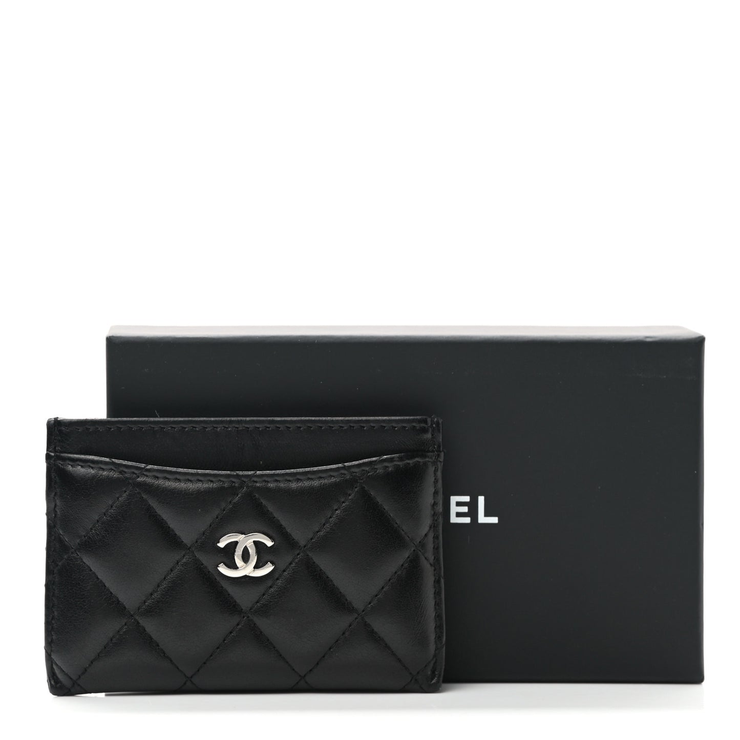 Lambskin Quilted Card Holder Black