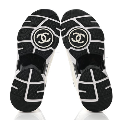 Chanel Mesh Suede Calfskin Grained Calfskin Womens CC Sneakers 37 White Black 5 of 7
