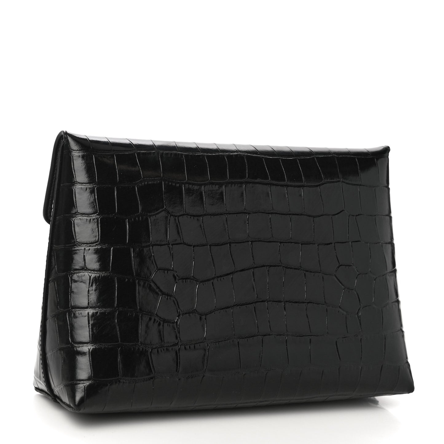 Crocodile Embossed Calfskin Darley Cosmetic Pouch Black