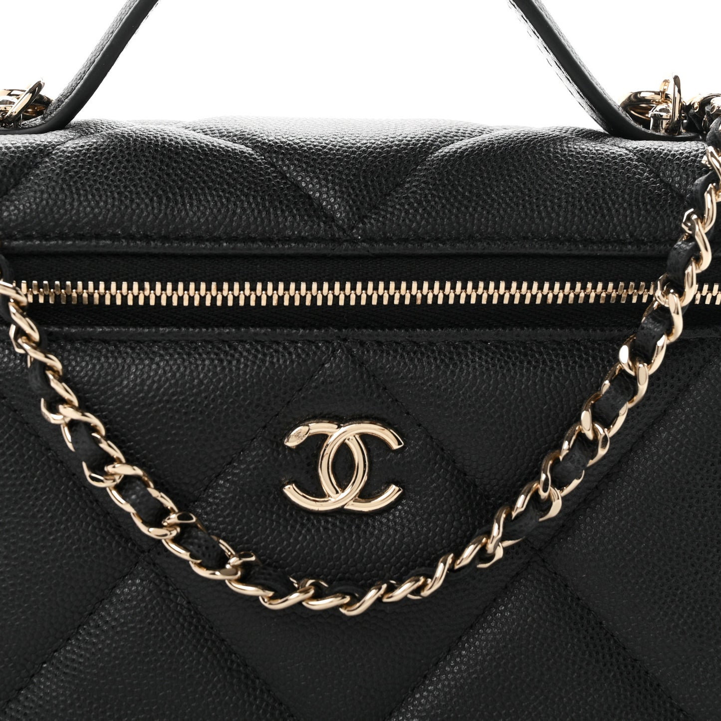 Caviar Quilted Top Handle Slim Vanity With Chain Black