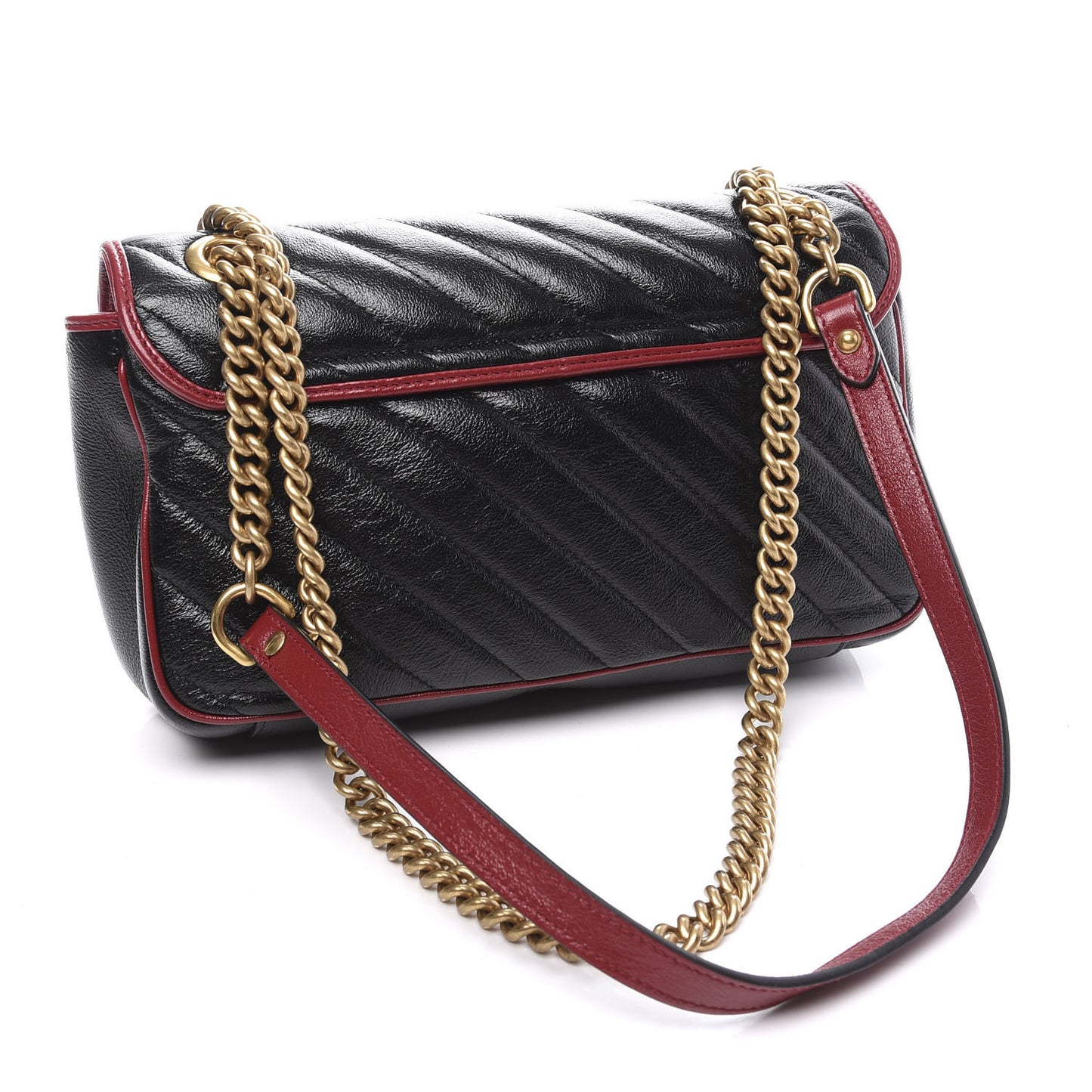 Vintage Effect Calfskin Matelasse Diagonal Small Torchon GG Marmont Shoulder Bag Black Romantic Cherry