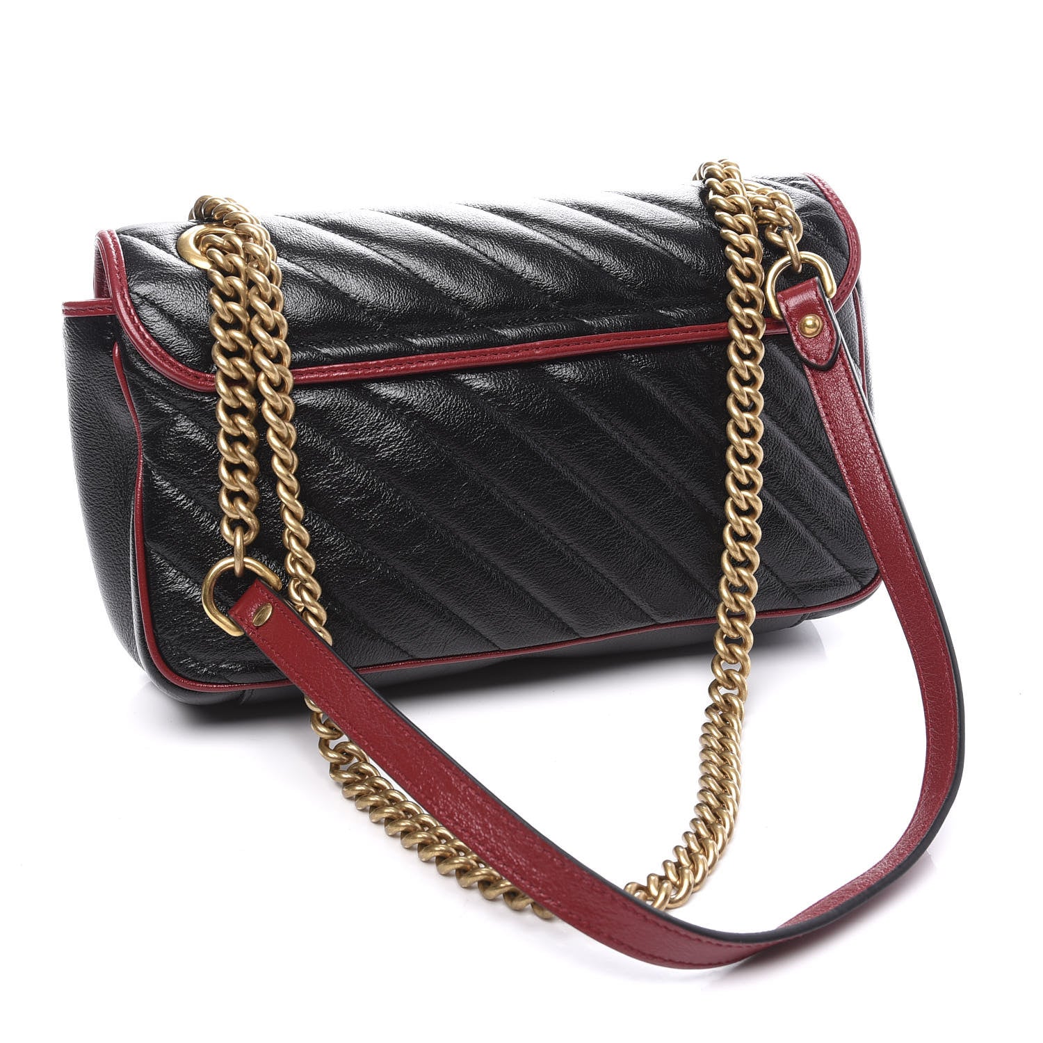 Gucci Vintage Effect Calfskin Matelasse Diagonal Small Torchon GG Marmont Shoulder Bag Black Romantic Cherry 2 of 11