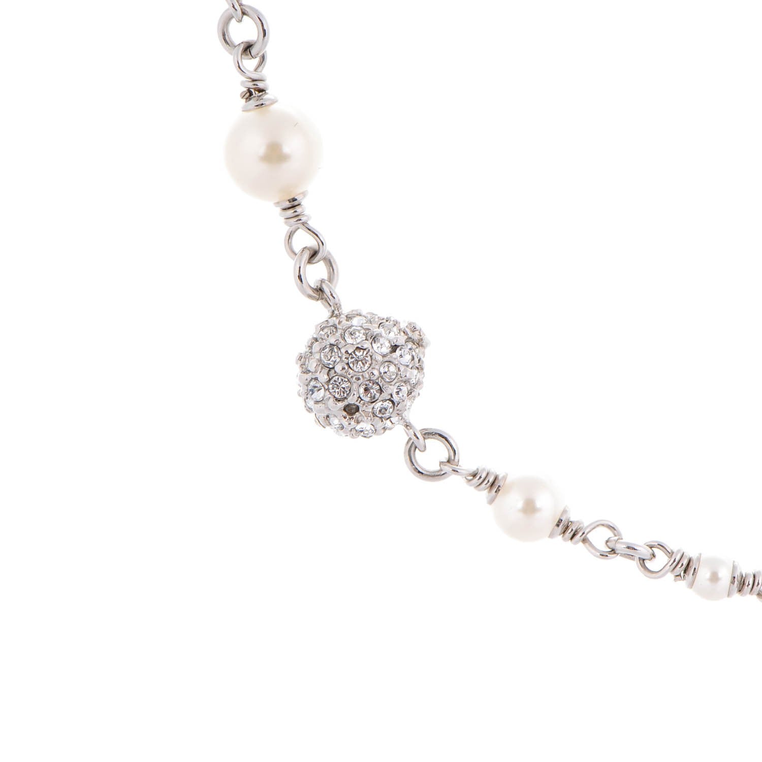 Chanel Crystal Pearl CC Necklace Silver 3 of 6