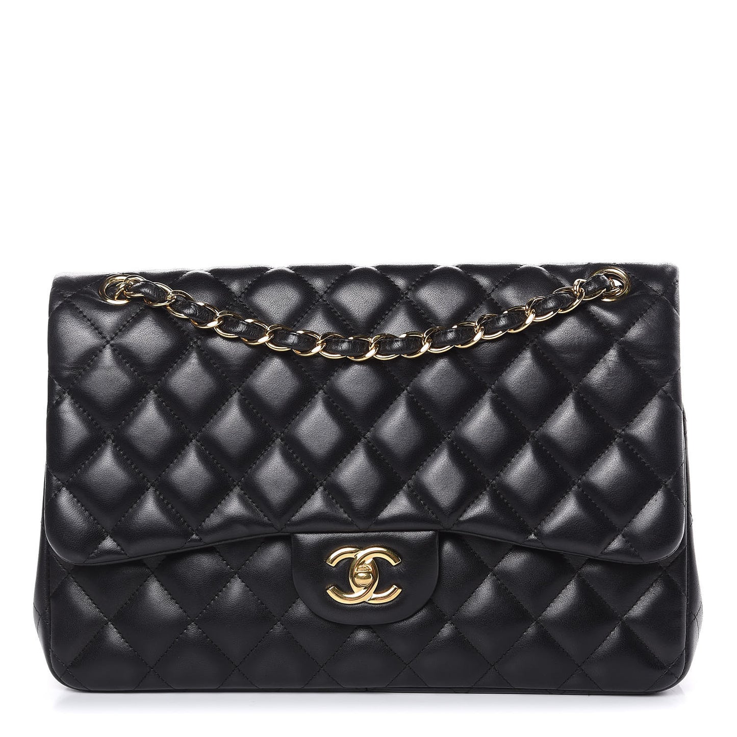 Lambskin Quilted Jumbo Double Flap Black