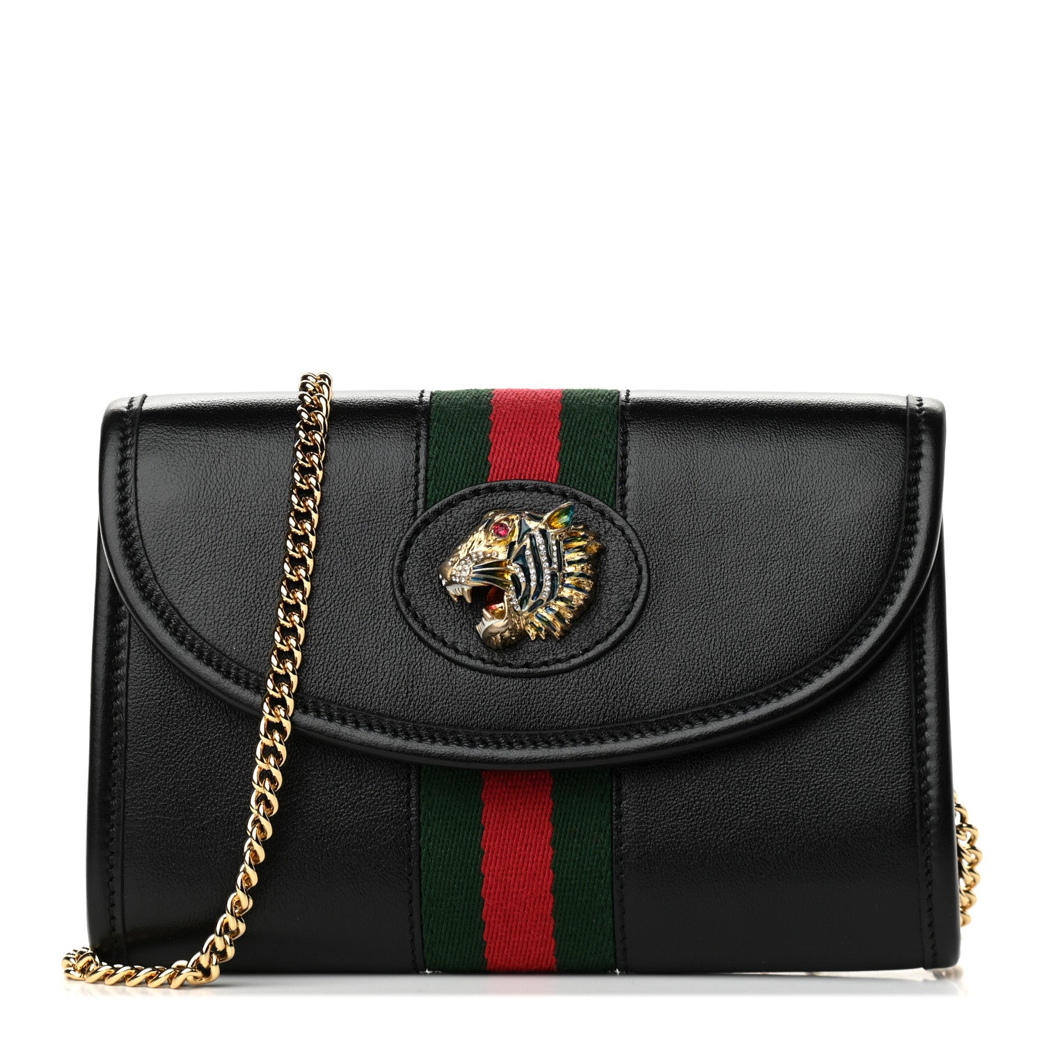Gucci Textured Calfskin Web Mini Rajah Slim Flap Shoulder Bag Black 1 of 9