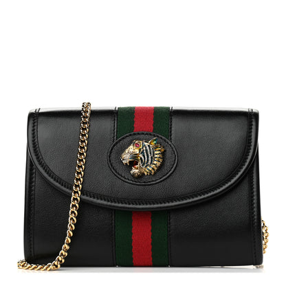 Gucci Textured Calfskin Web Mini Rajah Slim Flap Shoulder Bag Black 1 of 9