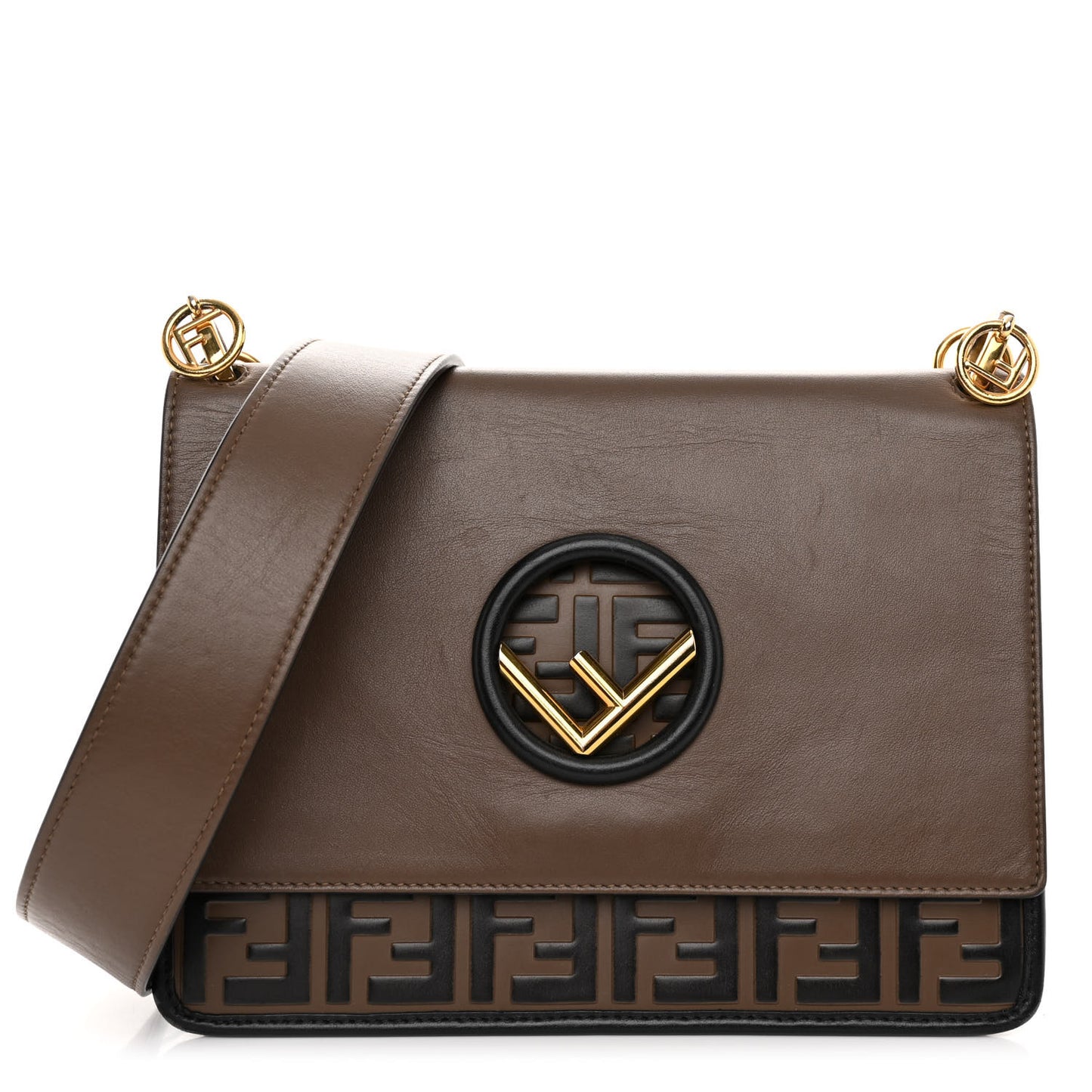 Vitello Century F is Fendi Bi-Color FF 1974 Embossed Kan I Shoulder Bag Maya Black