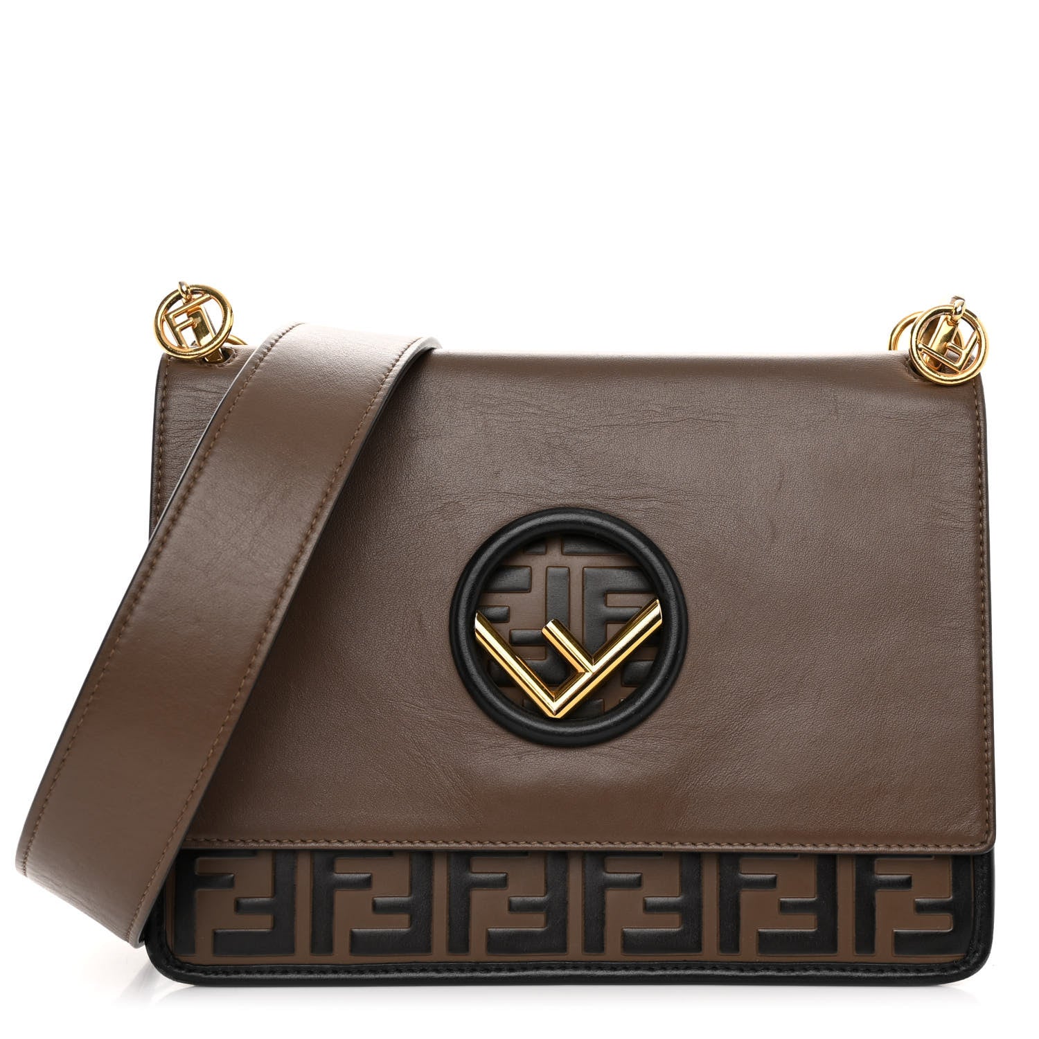 Fendi Vitello Century F is Fendi Bi-Color FF 1974 Embossed Kan I Shoulder Bag Maya Black 1 of 10