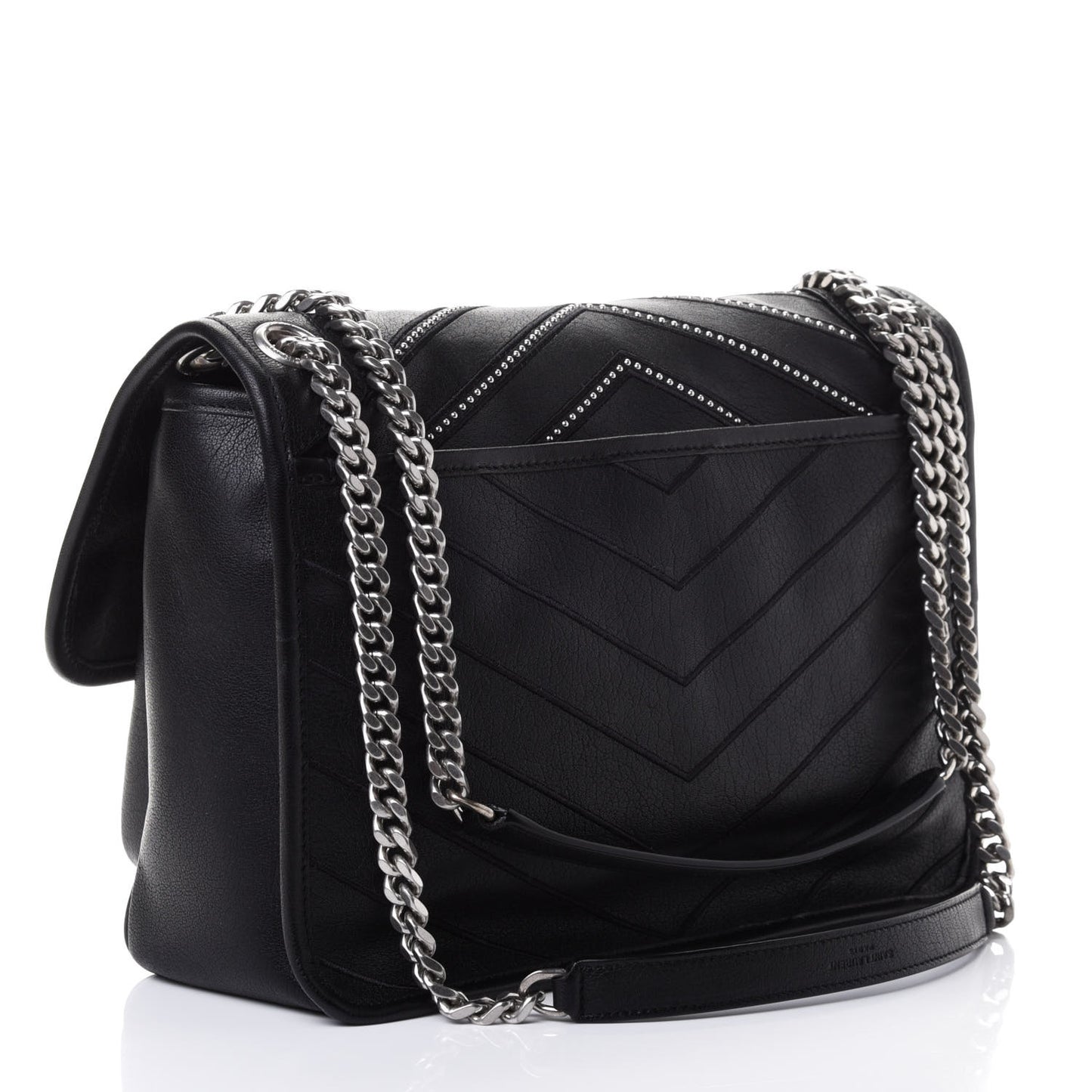 Lambskin Matelasse Monogram Microstud Medium Niki Chain Satchel Black