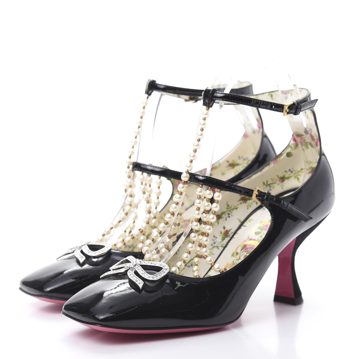 Patent Pearl Taide T-Strap Mid Heel Pumps 37 Black