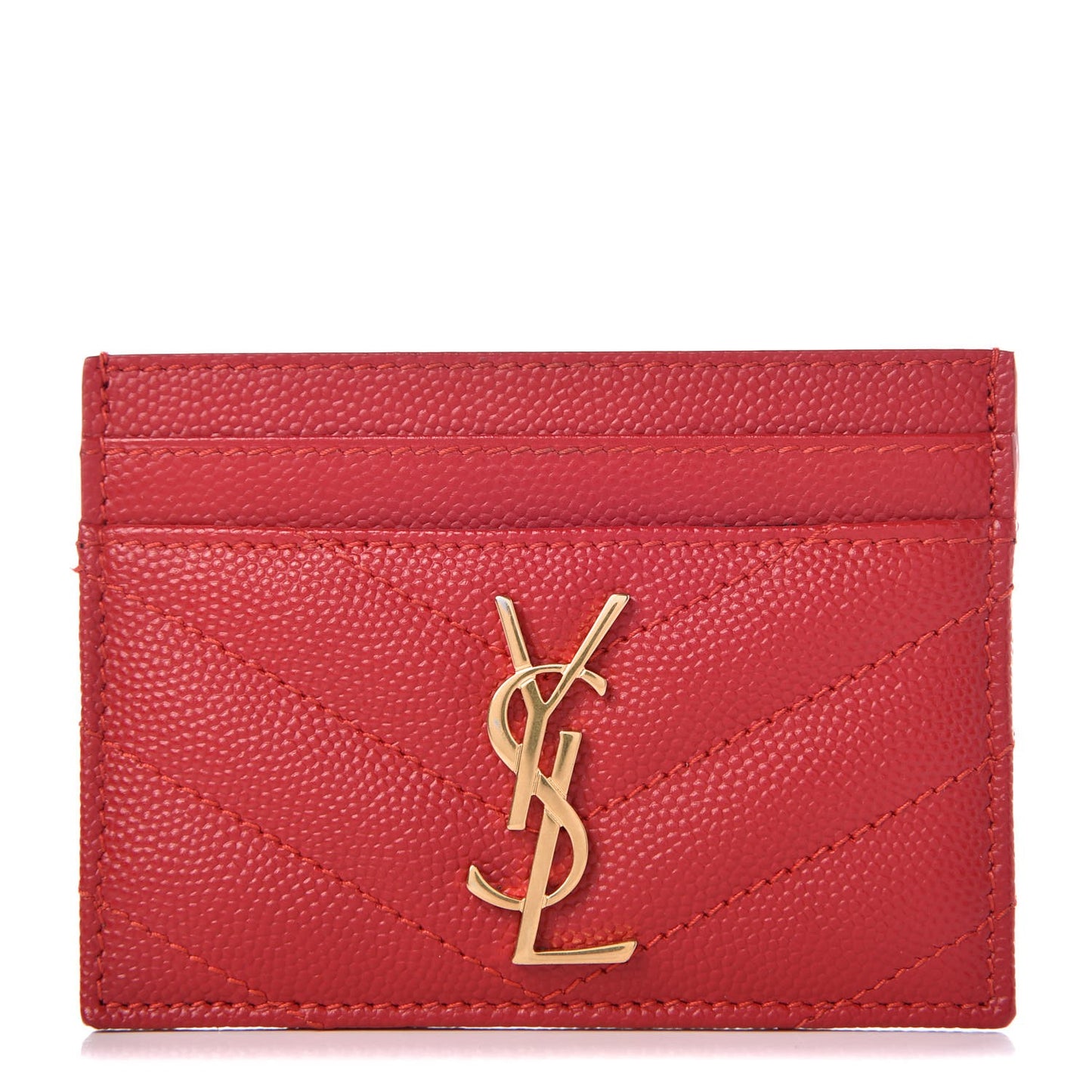 Grain De Poudre Matelasse Chevron Monogram Credit Card Case New Red