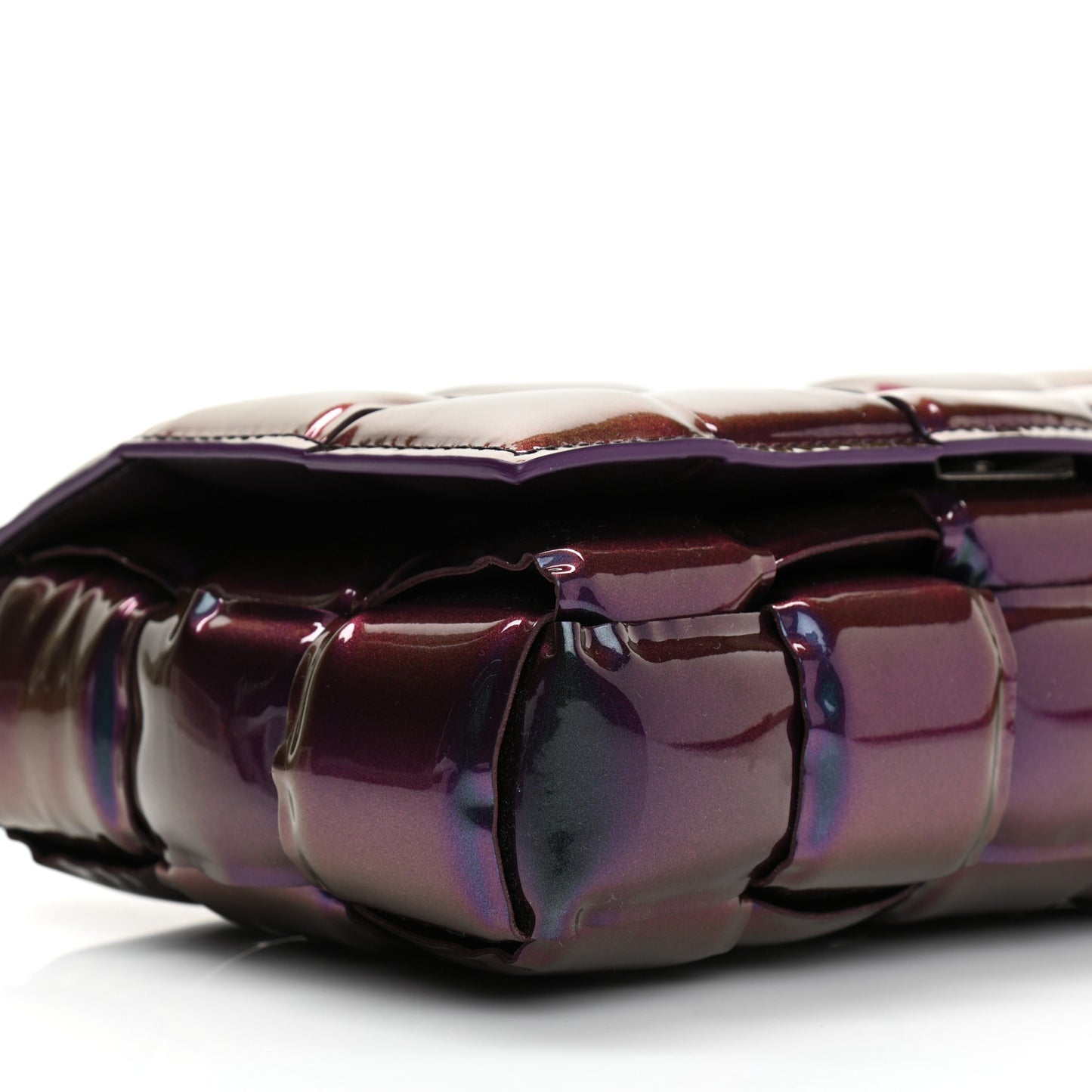 Glossy Nail Polish Nappa Maxi Intreccio Padded Cassette Crossbody Bag Holographic