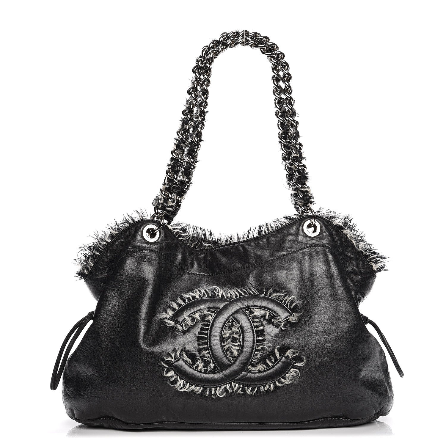 Chanel Tweed Lambskin Drawstring Tweedy Tote Black 1 of 7