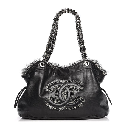 Chanel Tweed Lambskin Drawstring Tweedy Tote Black 1 of 7