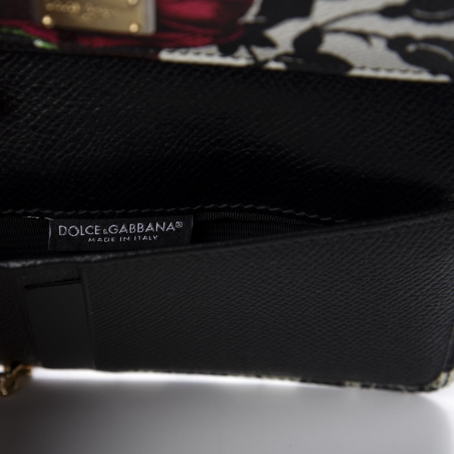 Dauphine Flower Printed Wallet On Chain Black White