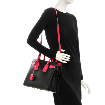 Saint Laurent Grained Calfskin Small Sac De Jour Black Pink 2 of 7