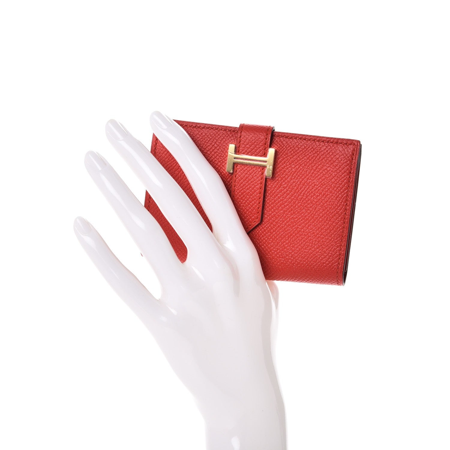 Hermes Epsom Bearn Card Holder Wallet Rouge Tomate 2 of 8