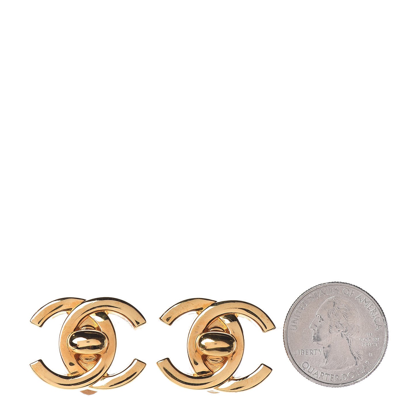 Metal CC Turnlock Clip On Earrings Gold