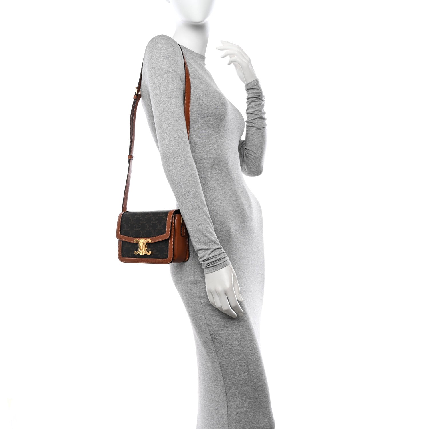 Celine Calfskin Triomphe Canvas Teen Triomphe Bag Tan 2 of 11