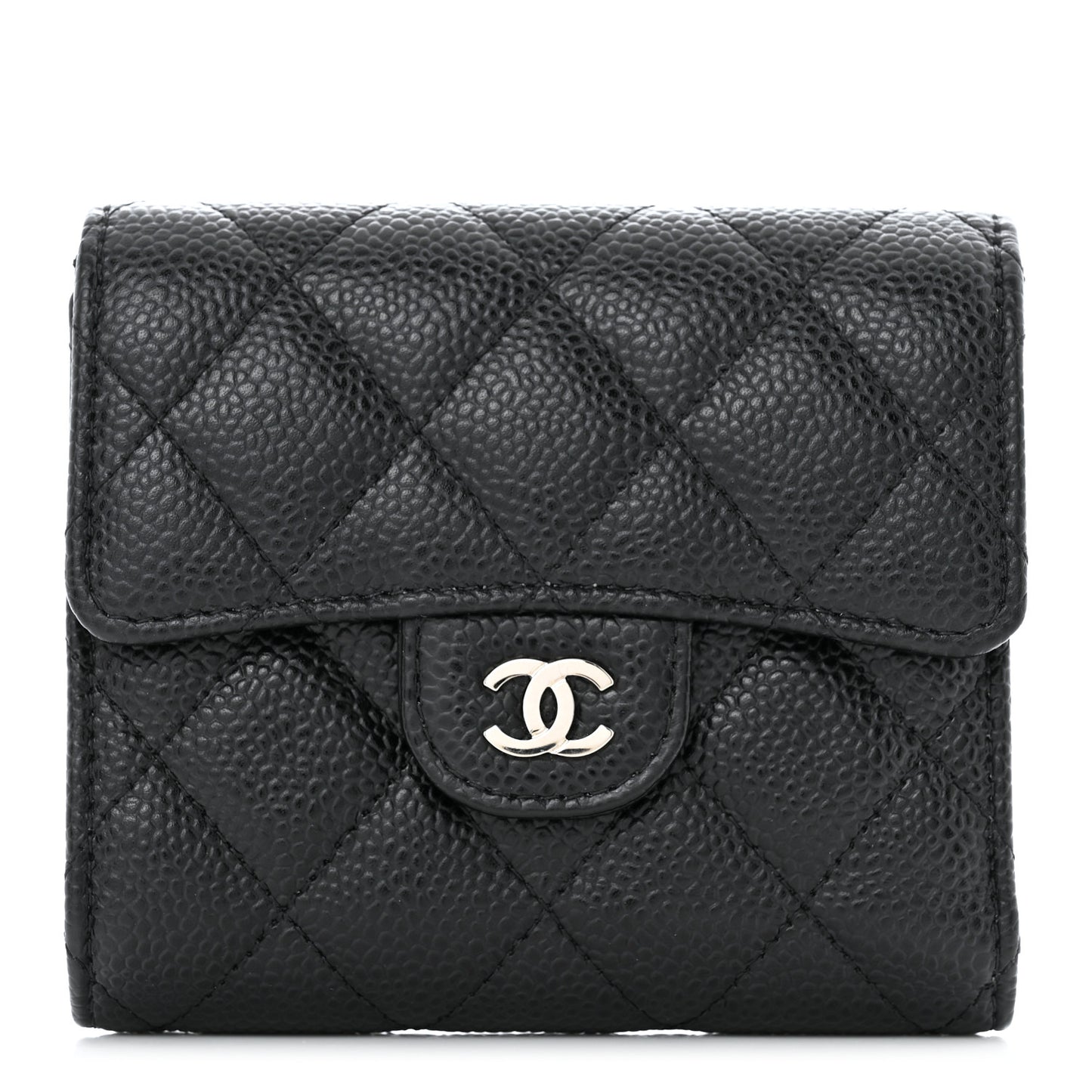 Caviar Quilted Compact Flap Wallet Black