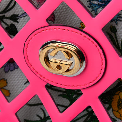 Gucci Canvas Calfskin Flora Infinity Cutout Shoulder Bag Fuchsia 6 of 6