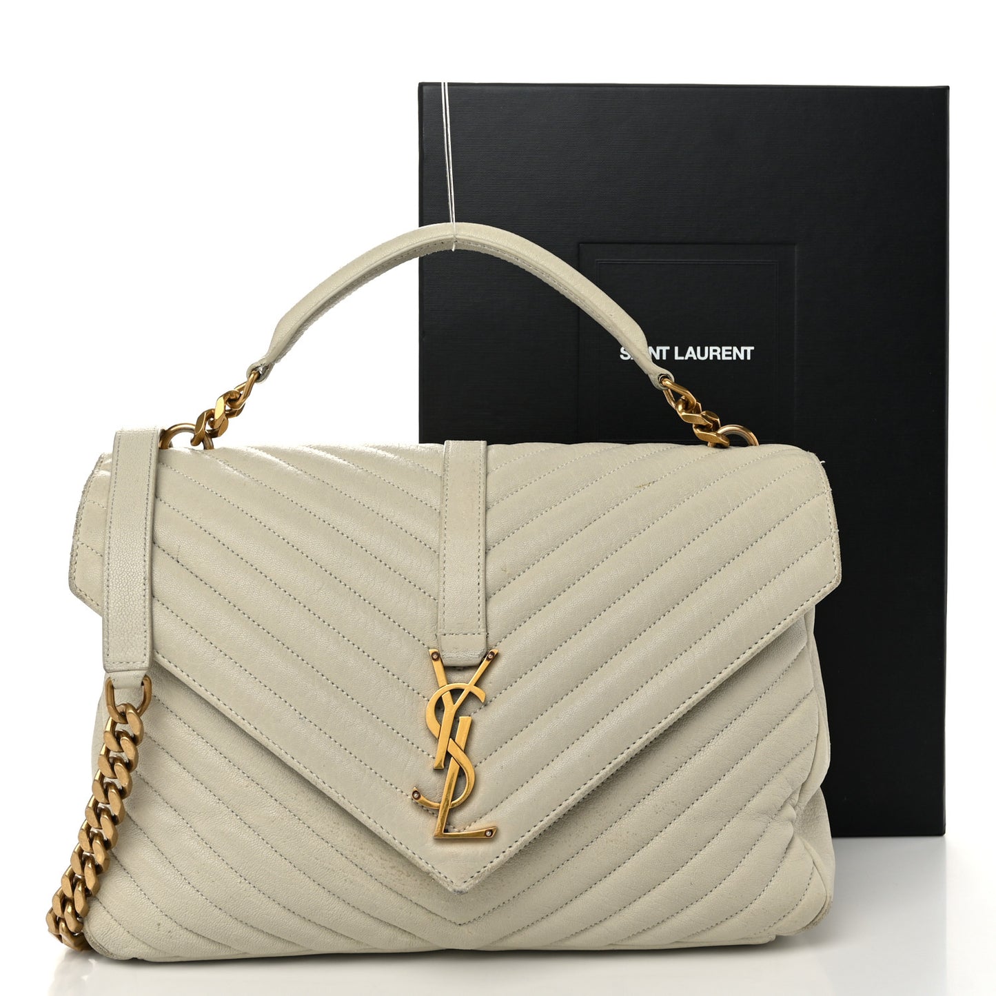Sheepskin Matelasse Chevron Monogram Large College Satchel Cream Soft