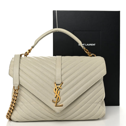 Saint Laurent Sheepskin Matelasse Chevron Monogram Large College Satchel Cream Soft 21 of 21