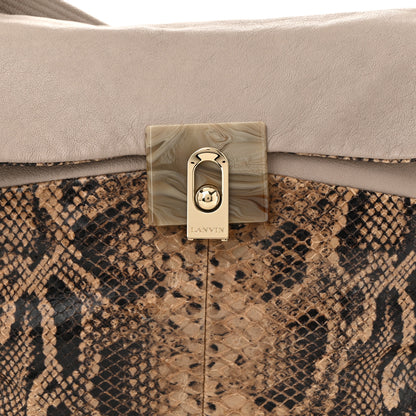 Lanvin Calfskin Snakeskin Print Embossed Medium Fantaisie Double Carry Flap Shoulder Bag Gris 9 of 11