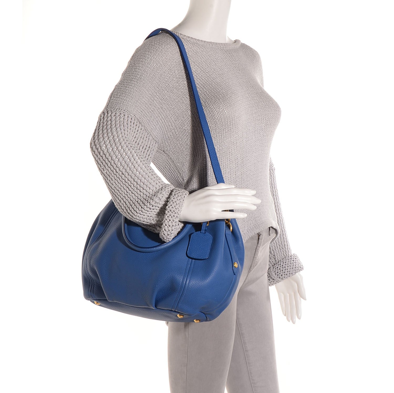 Prada Vitello Daino Medium Satchel Azzurro 2 of 11
