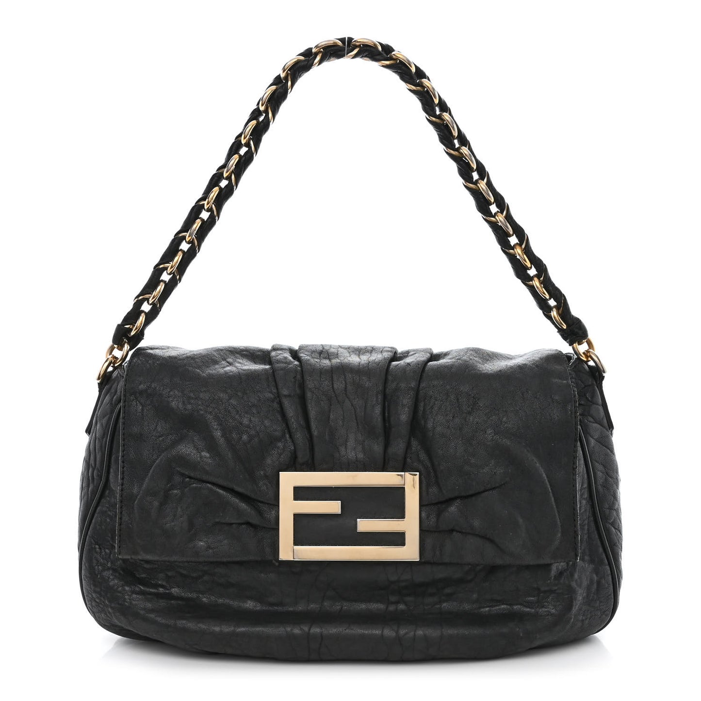 Crinkled Lambskin Mia Shoulder Flap Black