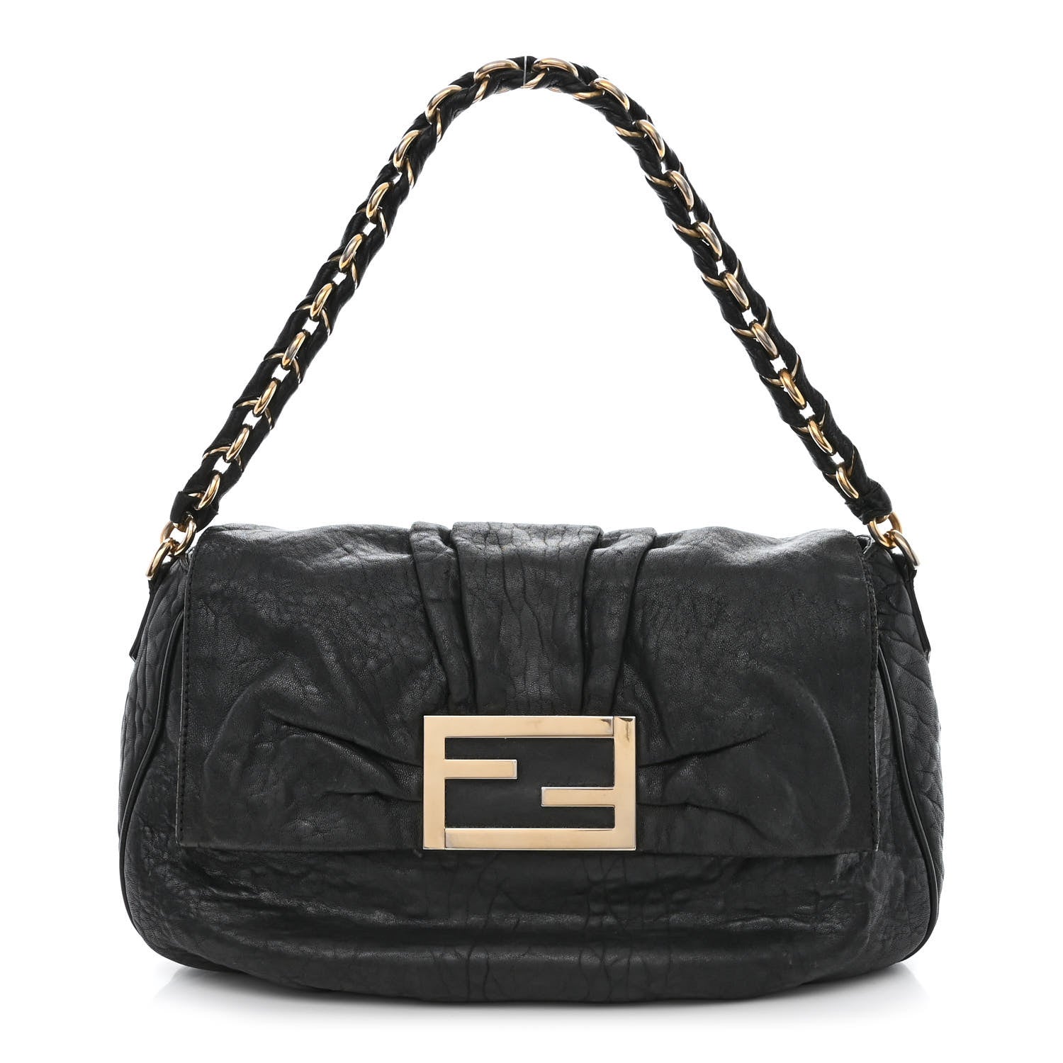 Fendi Crinkled Lambskin Mia Shoulder Flap Black 1 of 11