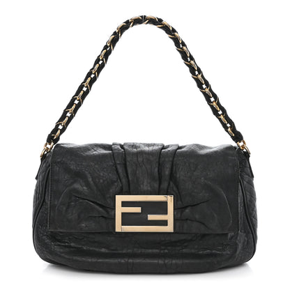 Fendi Crinkled Lambskin Mia Shoulder Flap Black 1 of 11