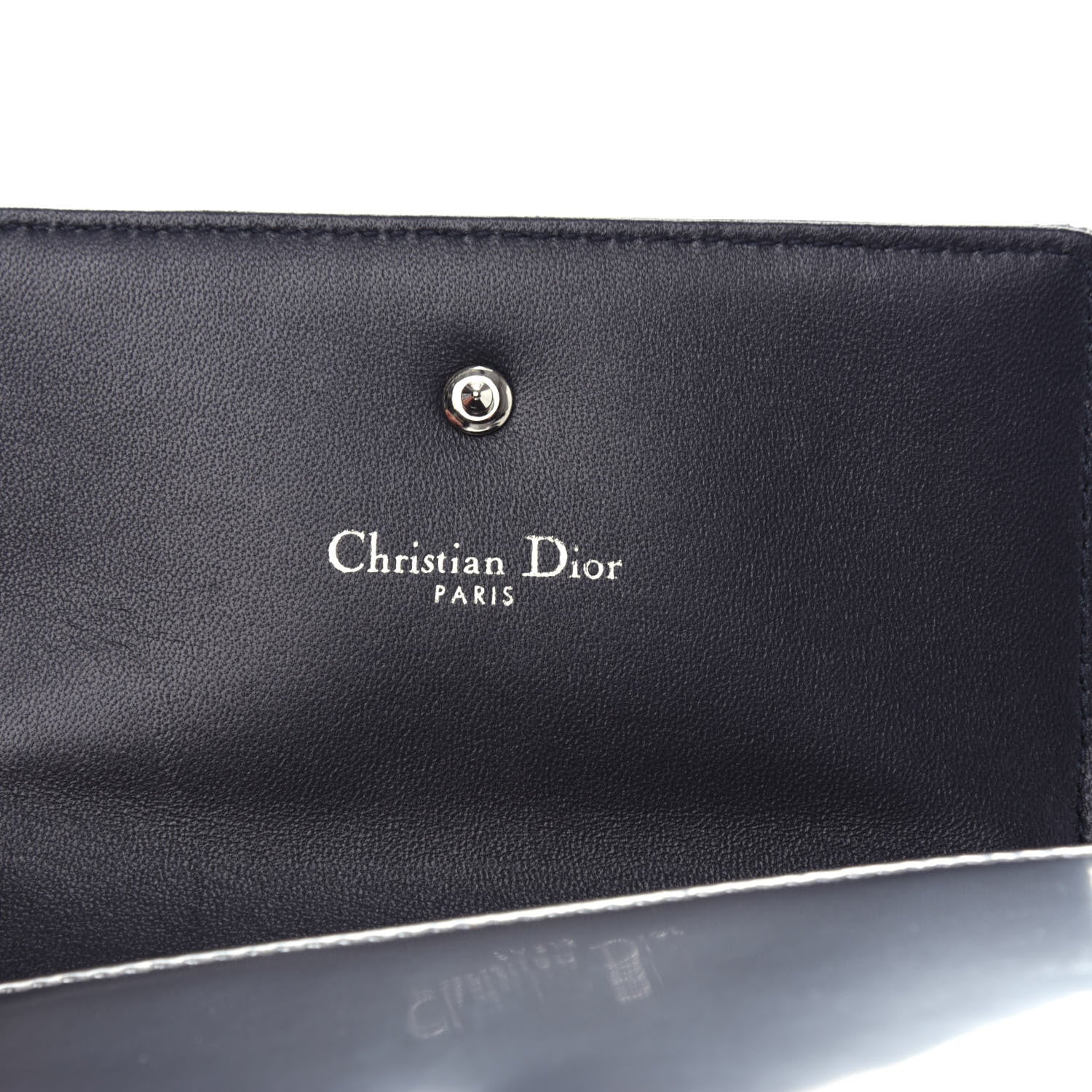 Christian Dior Metallic Patent Micro-Cannage Diorama Elancee Wallet Onyx Silver 6 of 8