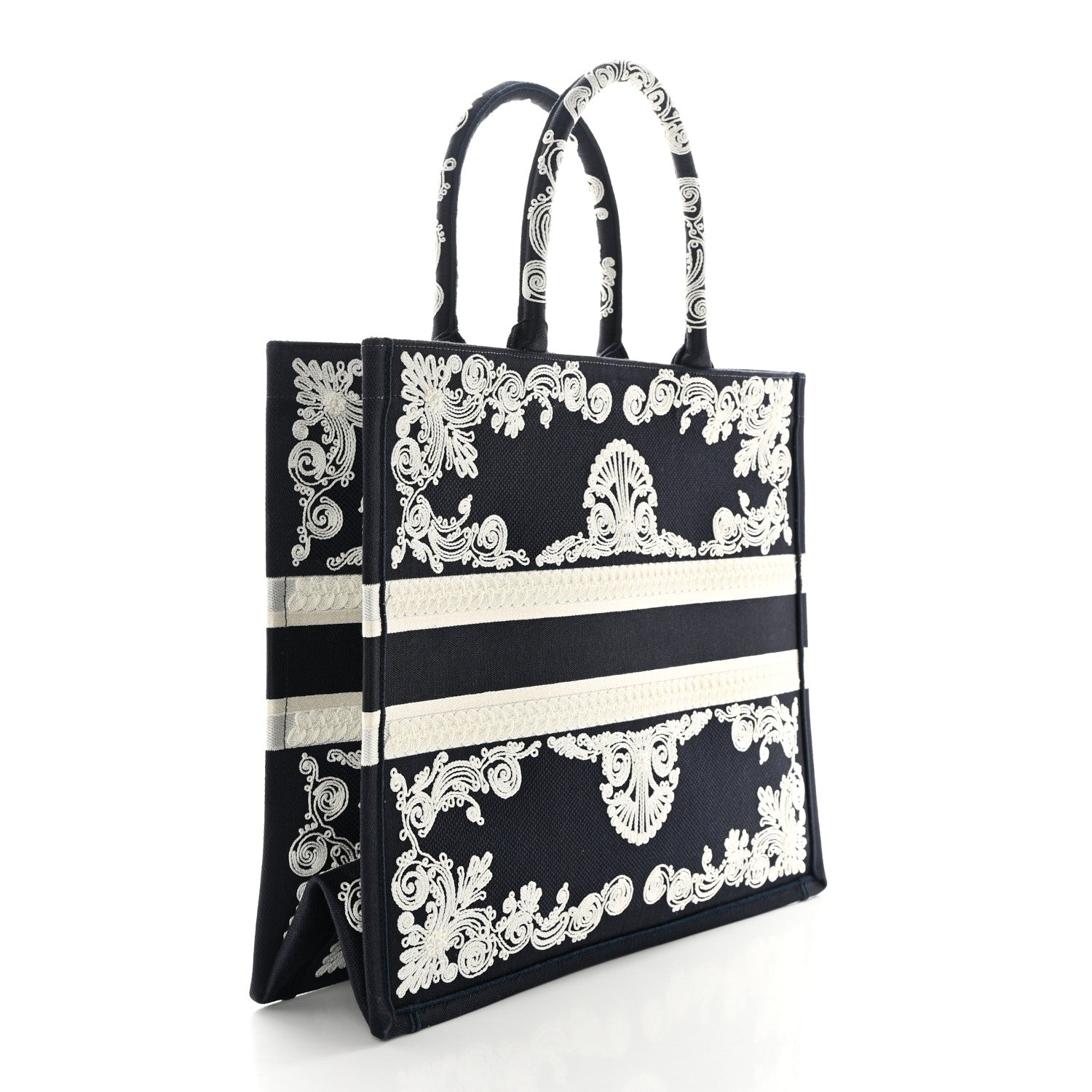 Christian Dior Canvas Embroidered Cornely Book Tote Blue White 3 of 11