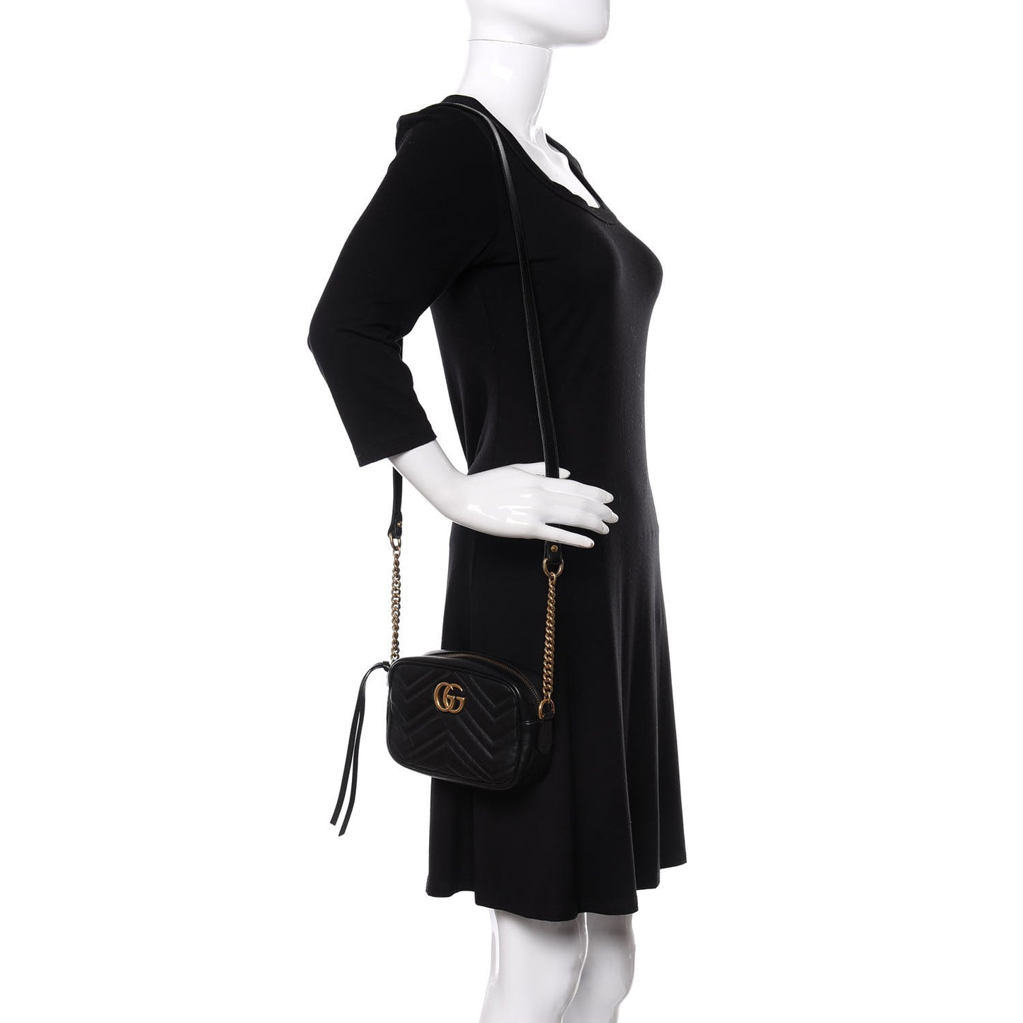 Calfskin Matelasse Mini GG Marmont Chain Shoulder Bag Black