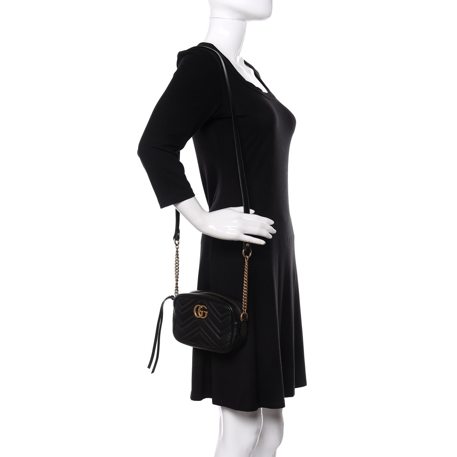 Gucci Calfskin Matelasse Mini GG Marmont Chain Shoulder Bag Black 2 of 10