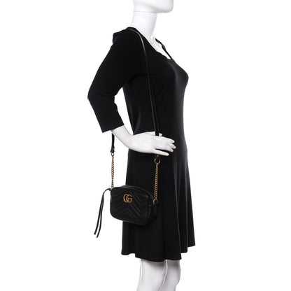 Gucci Calfskin Matelasse Mini GG Marmont Chain Shoulder Bag Black 2 of 10