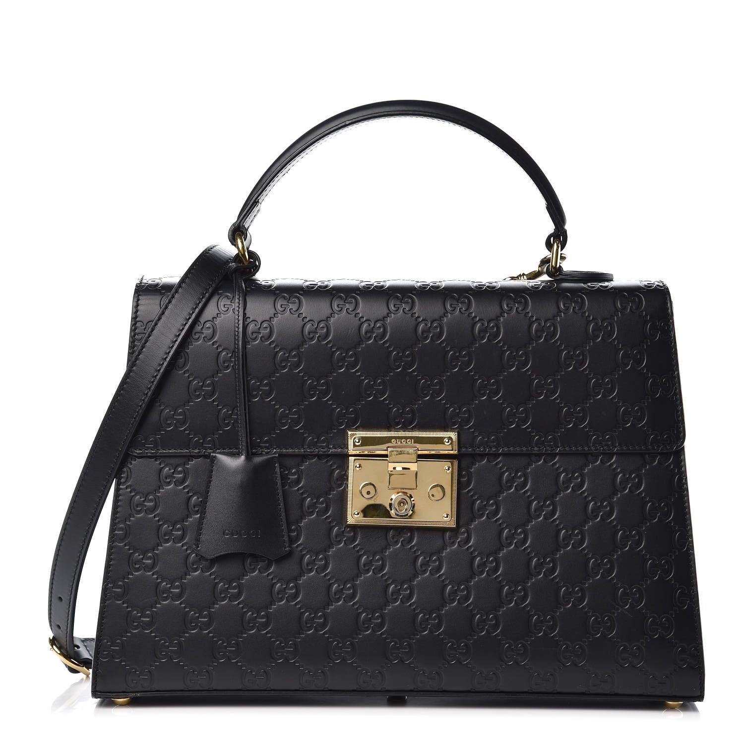 Gucci Guccissima Signature Medium Padlock Top Handle Bag Black 1 of 8