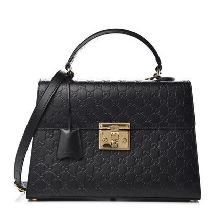 Gucci Guccissima Signature Medium Padlock Top Handle Bag Black 1 of 8