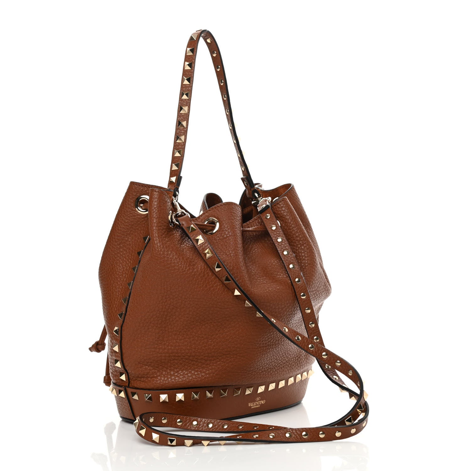Valentino Garavani Grained Calfskin Rockstud Bucket Bag Saddle Brown 3 of 9