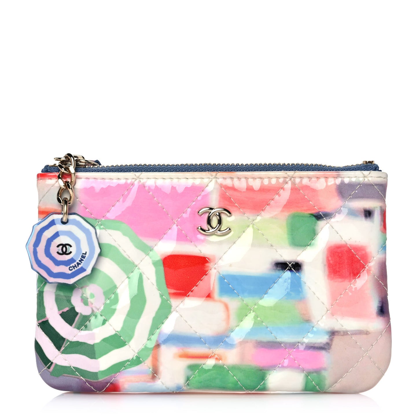 Patent Calfskin Printed Quilted Small Cosmetic Case Multicolor