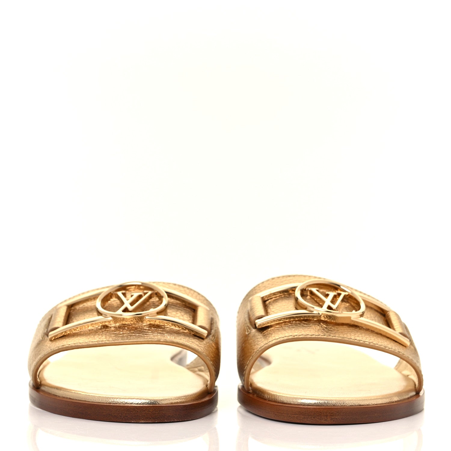 Louis Vuitton Metallic Calfskin Lock It Flat Mule 36 Gold 2 of 8