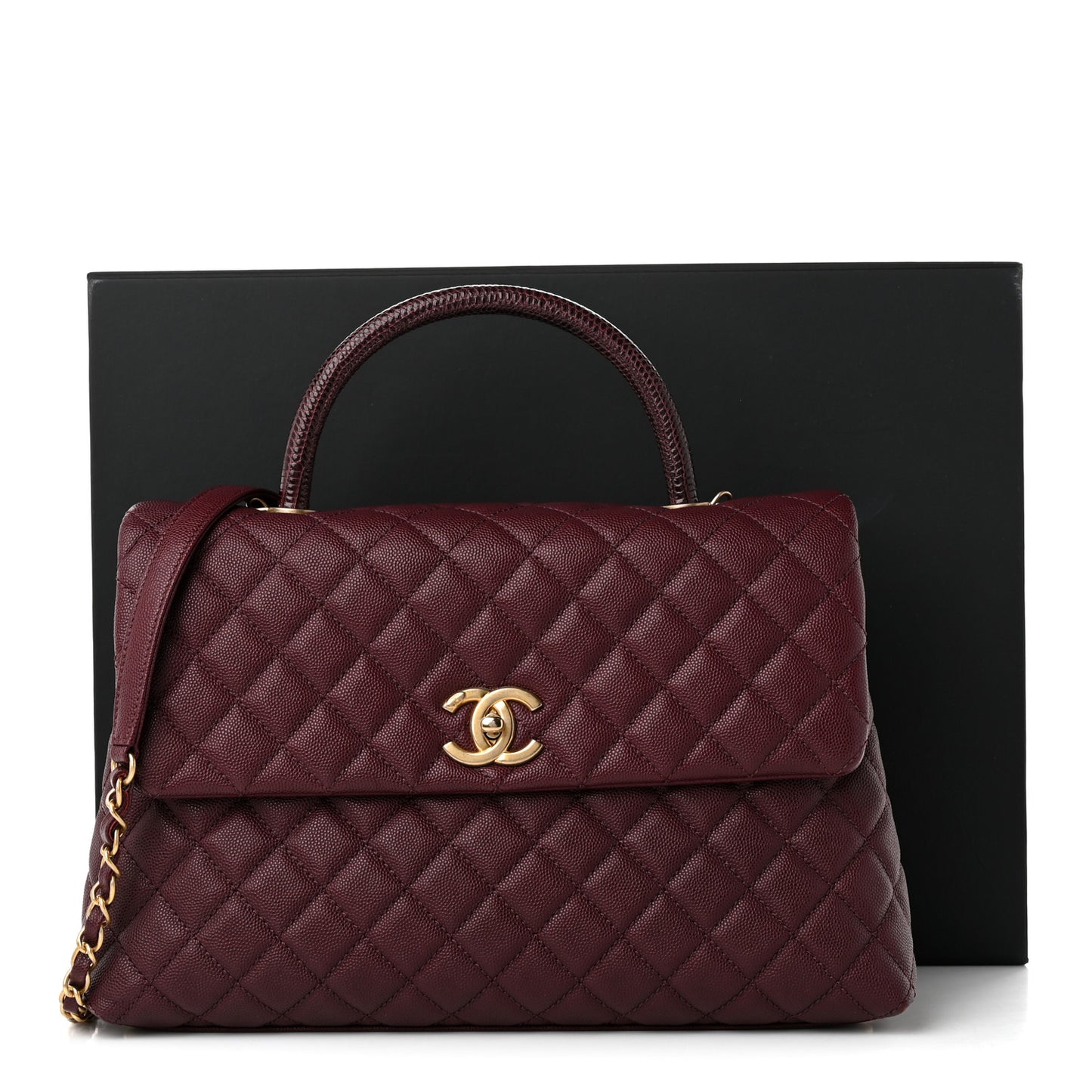 Caviar Lizard Quilted Medium Coco Handle Flap Burgundy