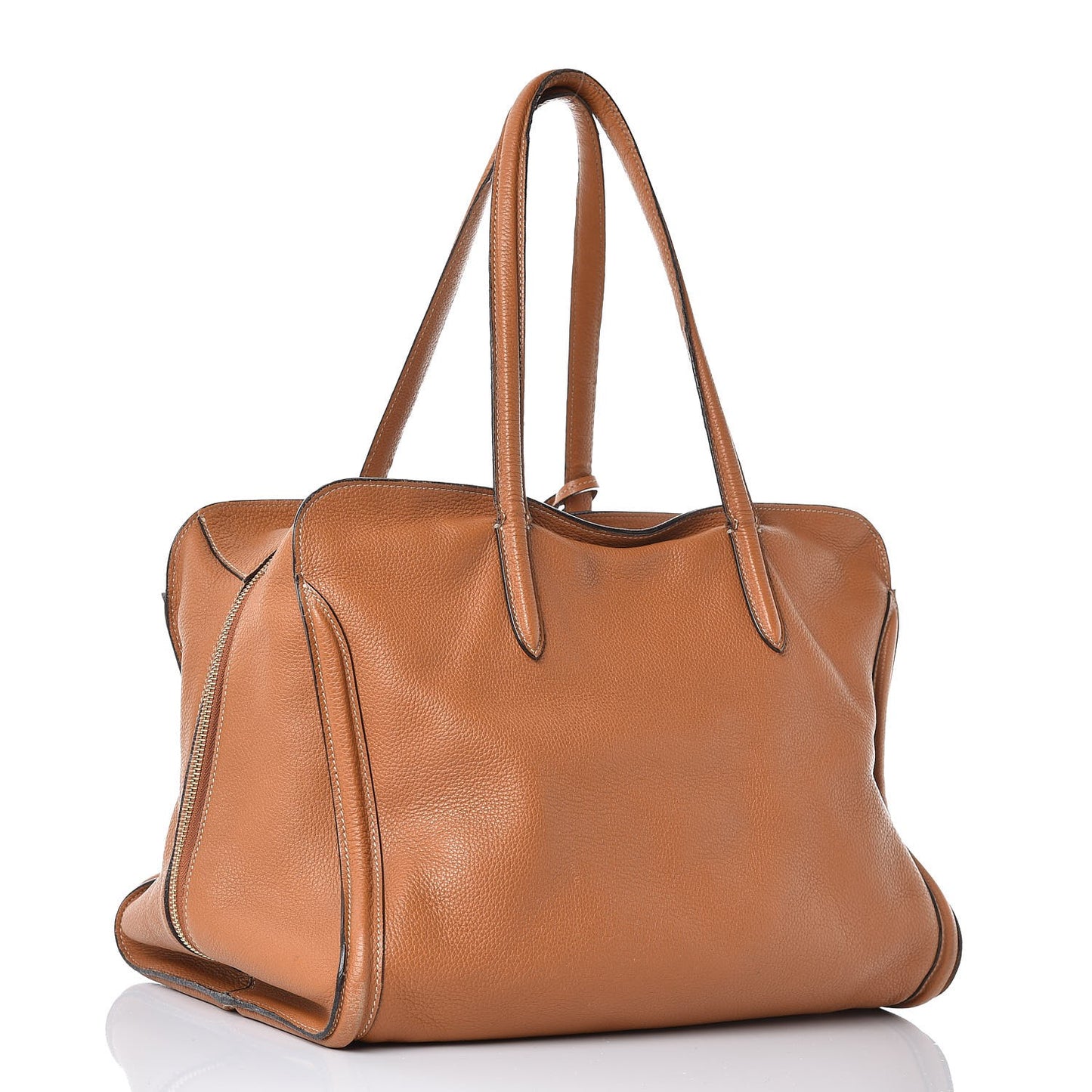 Pebbled Calfskin Large Skull Padlock Zip Around Tote Camel