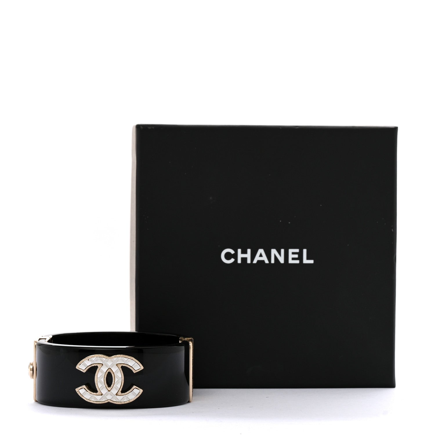 Chanel Resin Metal Quilted CC Cuff Black Gold 5 of 5