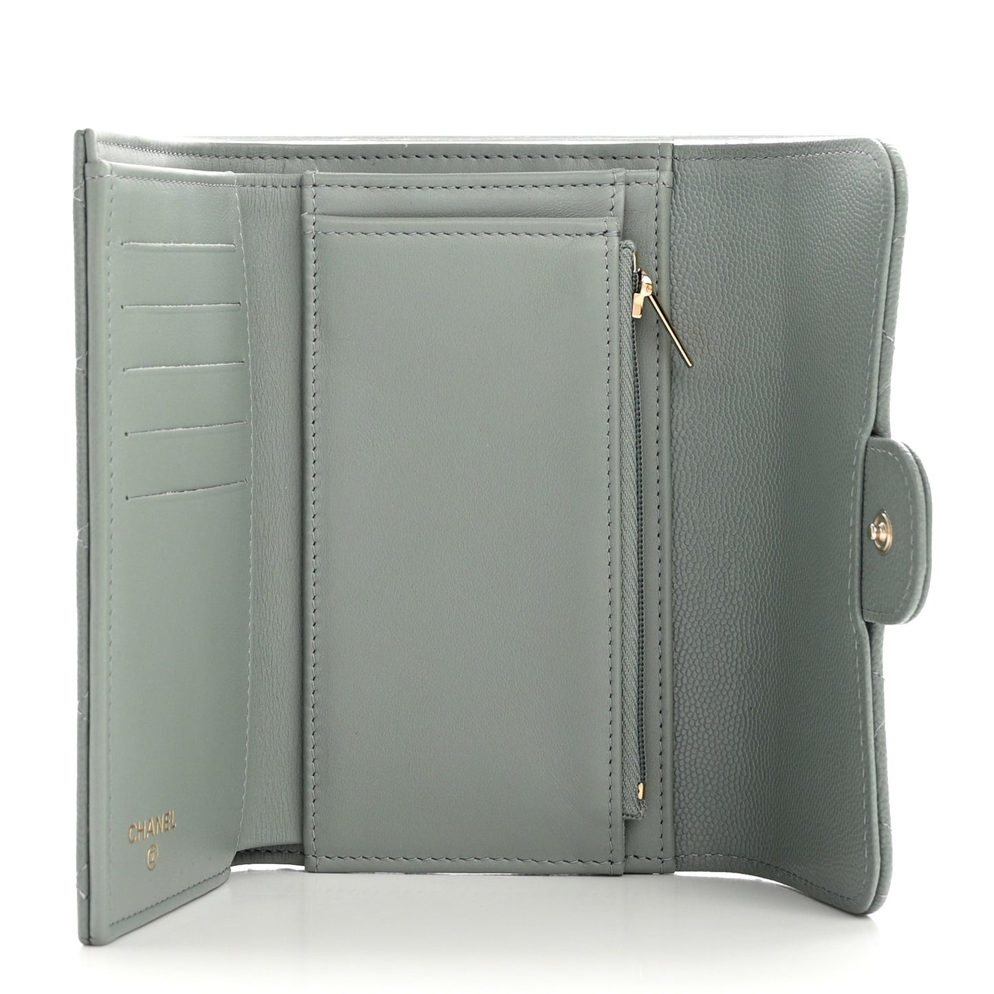 Caviar Quilted Medium Flap Wallet Light Green