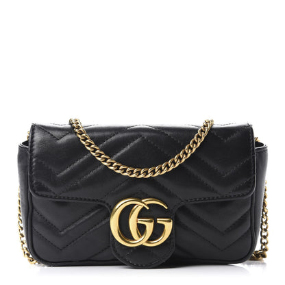 Gucci Calfskin Matelasse Super Mini GG Marmont Shoulder Bag Black 1 of 11