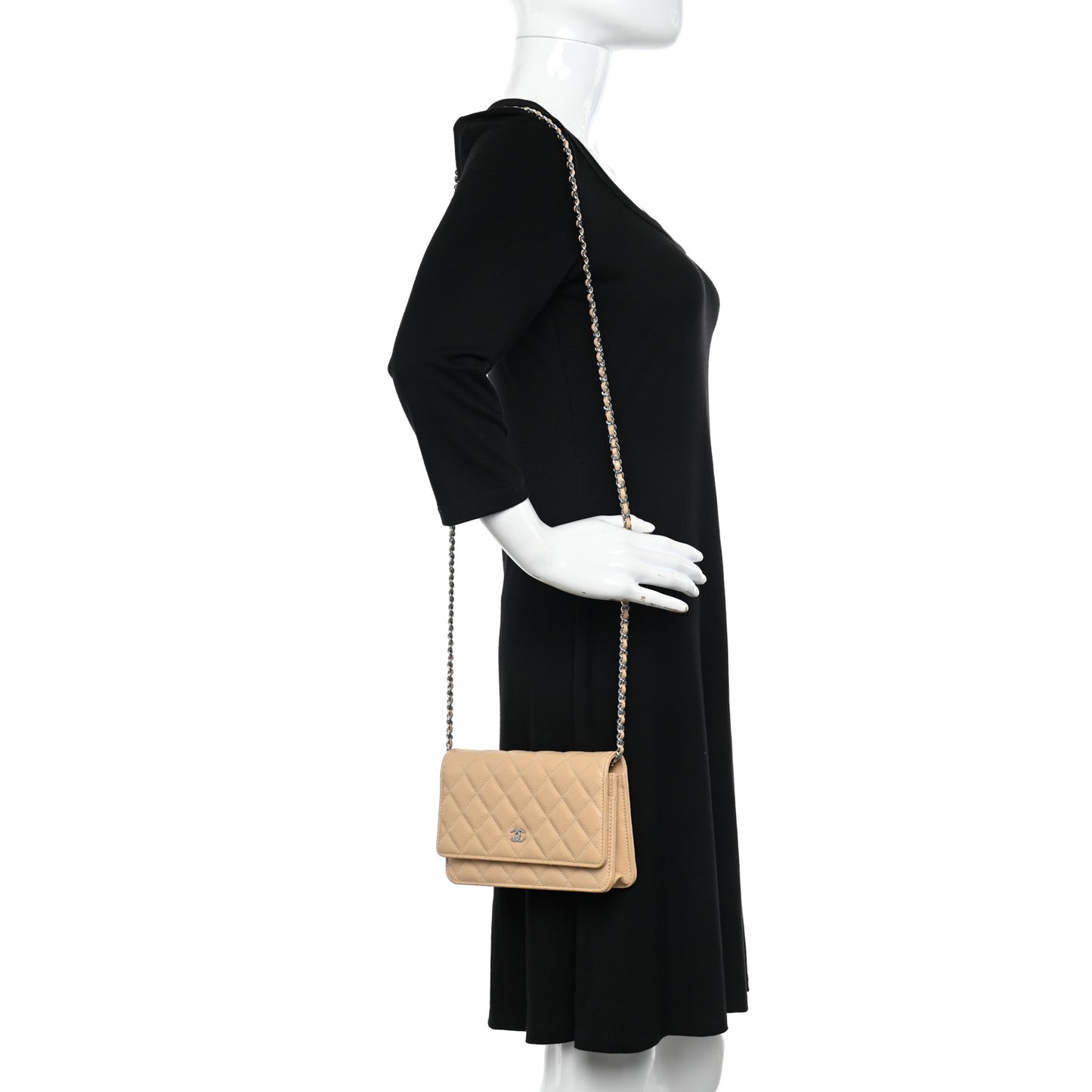 Caviar Quilted Wallet On Chain WOC Beige