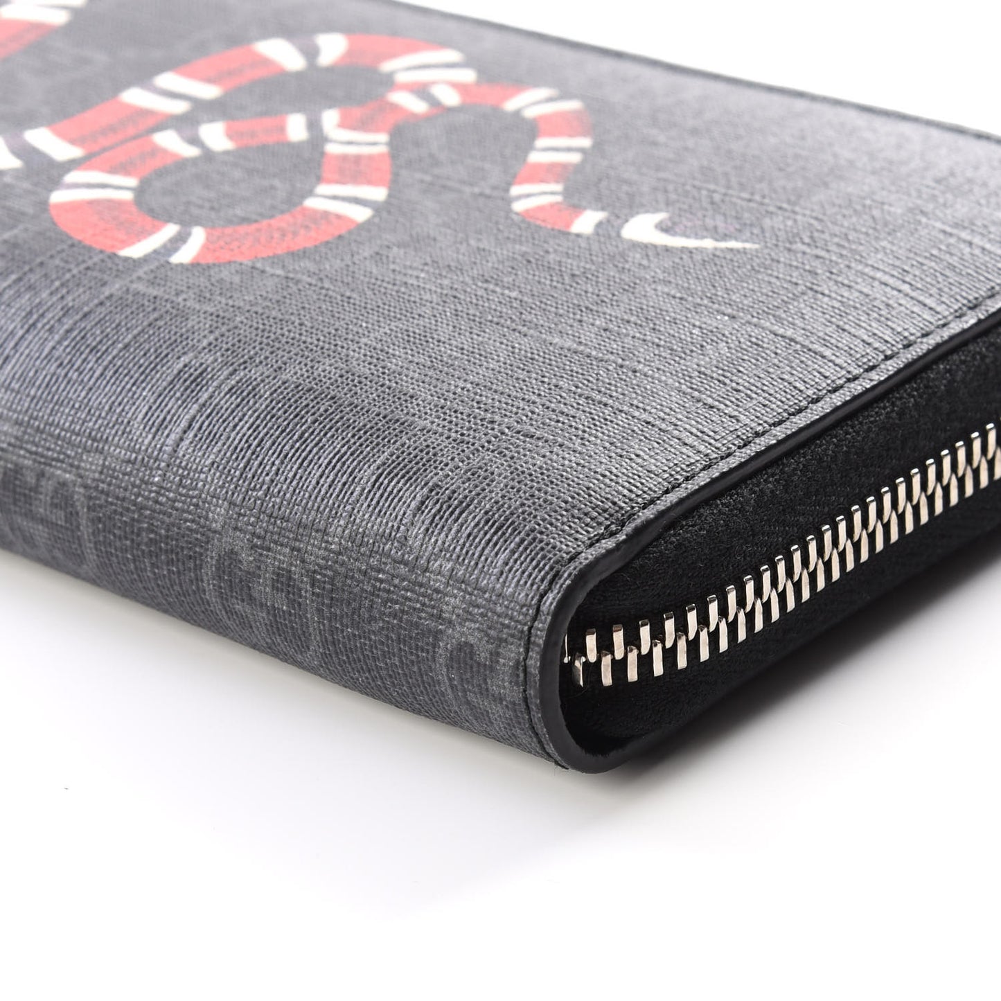 GG Supreme Monogram Kingsnake Zip Around Wallet Black Grey