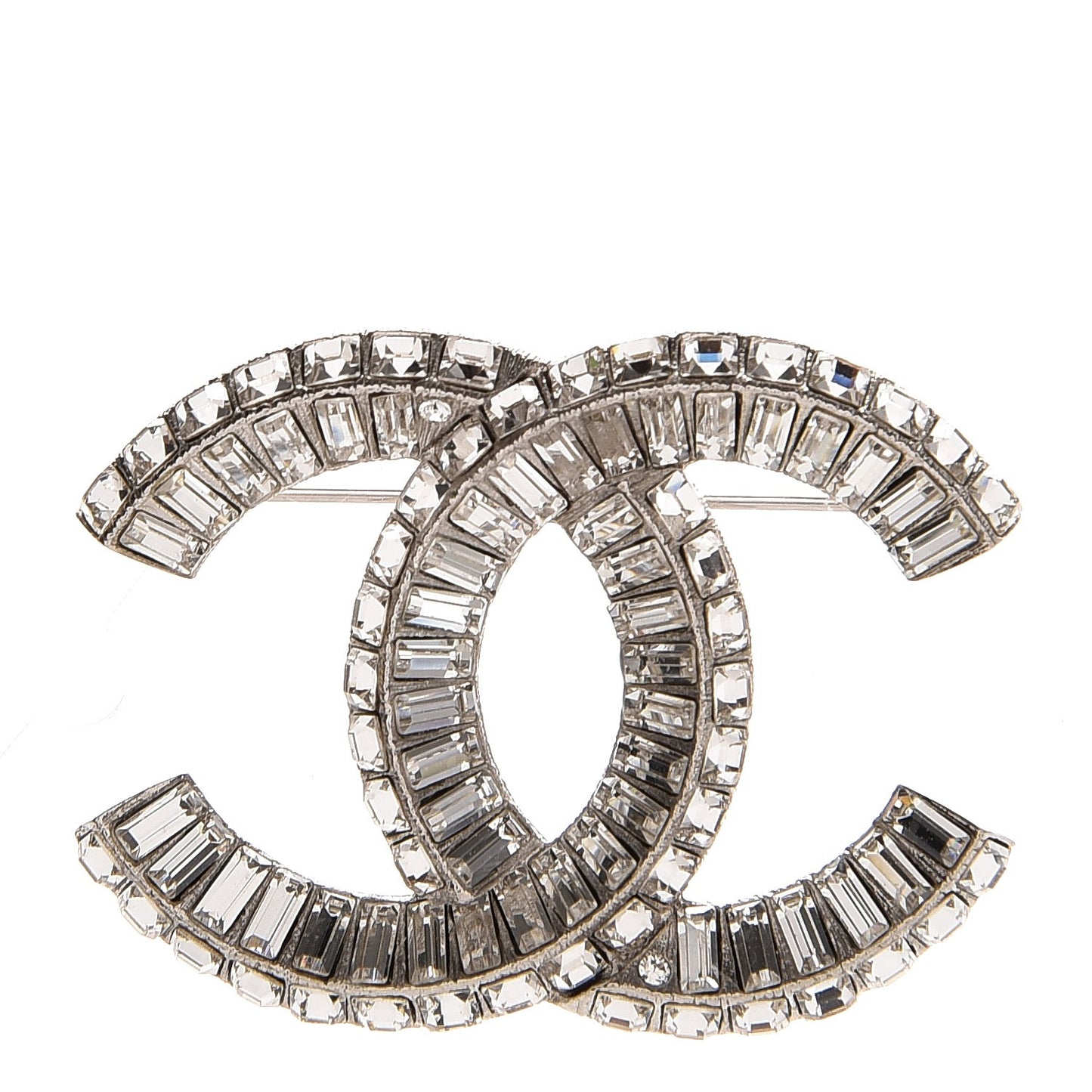 Baguette Crystal CC Brooch Silver